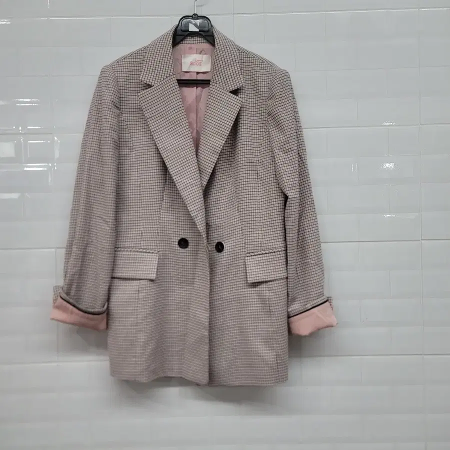 SOOS 체크무늬 자켓 핑크