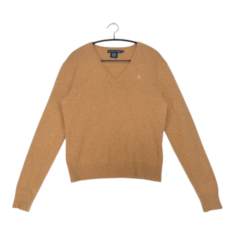 랄프로렌 Ralph lauren 카멜브라운 메리노울 앙고라 브이넥 니트 XL