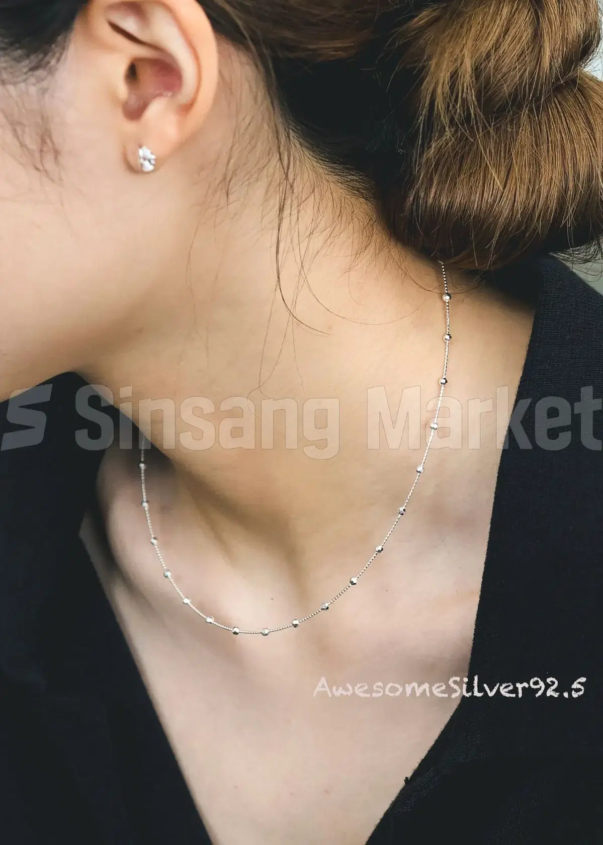 [빠른발송] N실버925 이태리 체인 각진 볼 원형 체인 목걸이