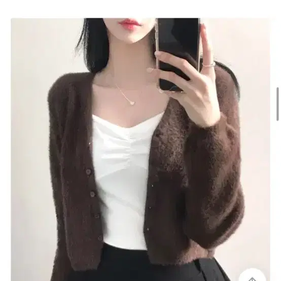 브라운 퍼 가디건