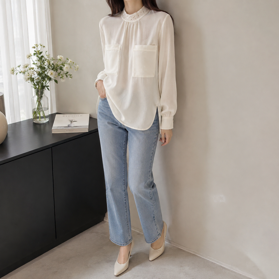 [55]듀엘 레이스 카라 빅포켓 블라우스