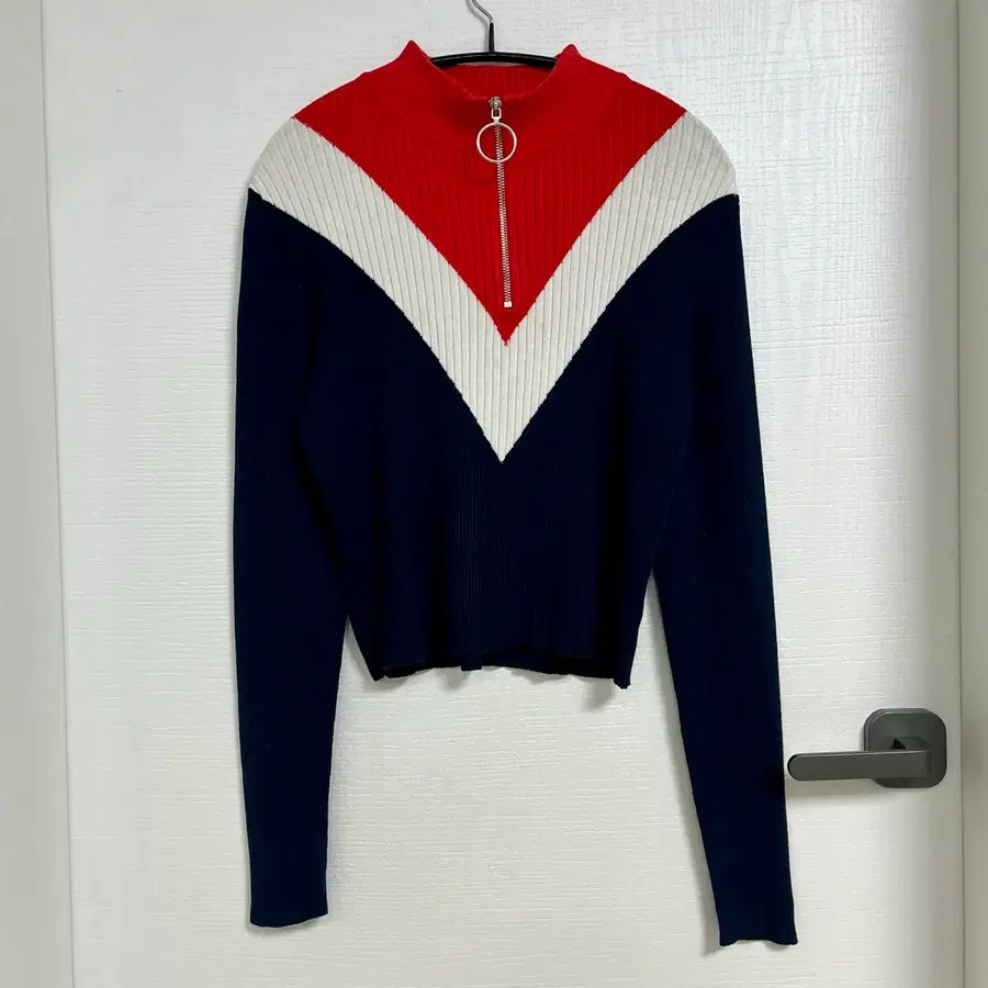 [H&M] L | 배색 하프 집업 골지 니트 긴팔