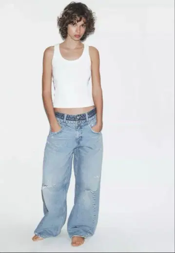 ZARA 더블 허리 미드 라이즈 스트레이트 데님 팬츠 32