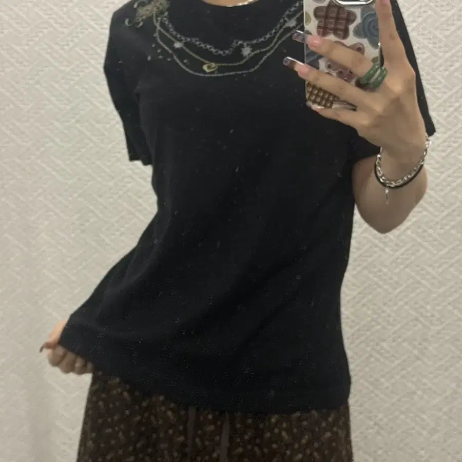 빈티지 재팬 주얼리 쟈 진주알 모리 반팔티 K0620