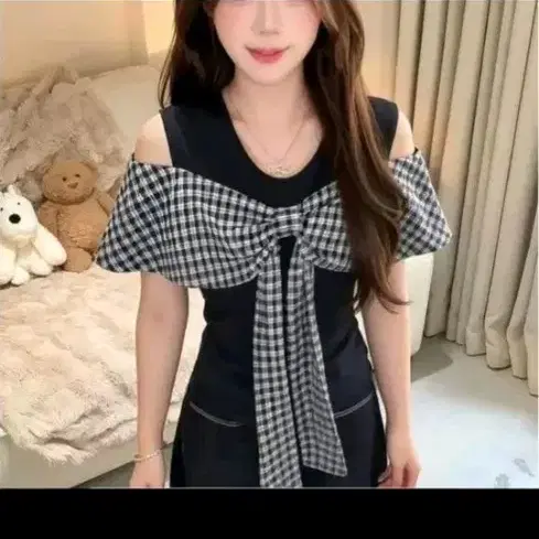 체크 리본티 새거