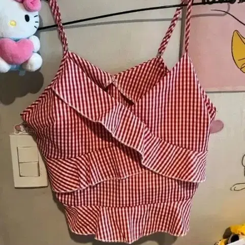 체크무늬 프릴 나시