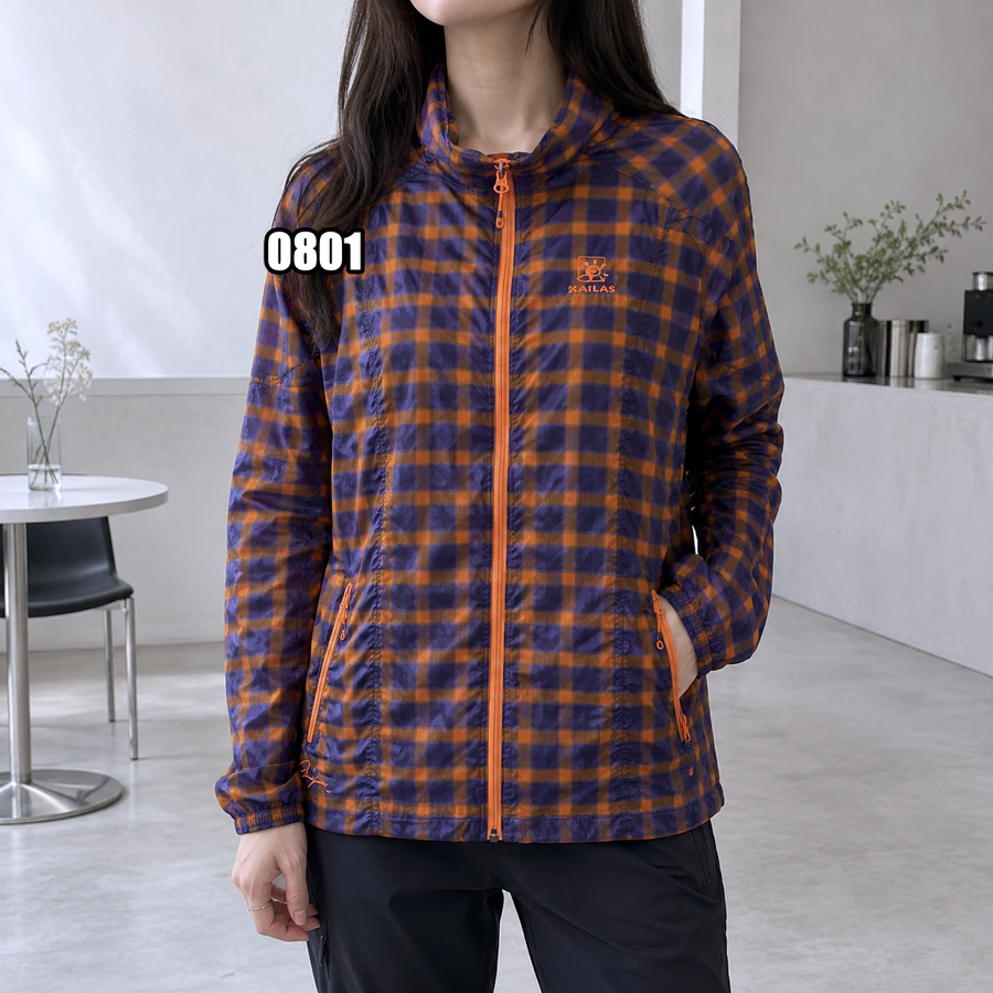 L 블랙야크 타탄 체크 패턴 경량 바람막이 자켓