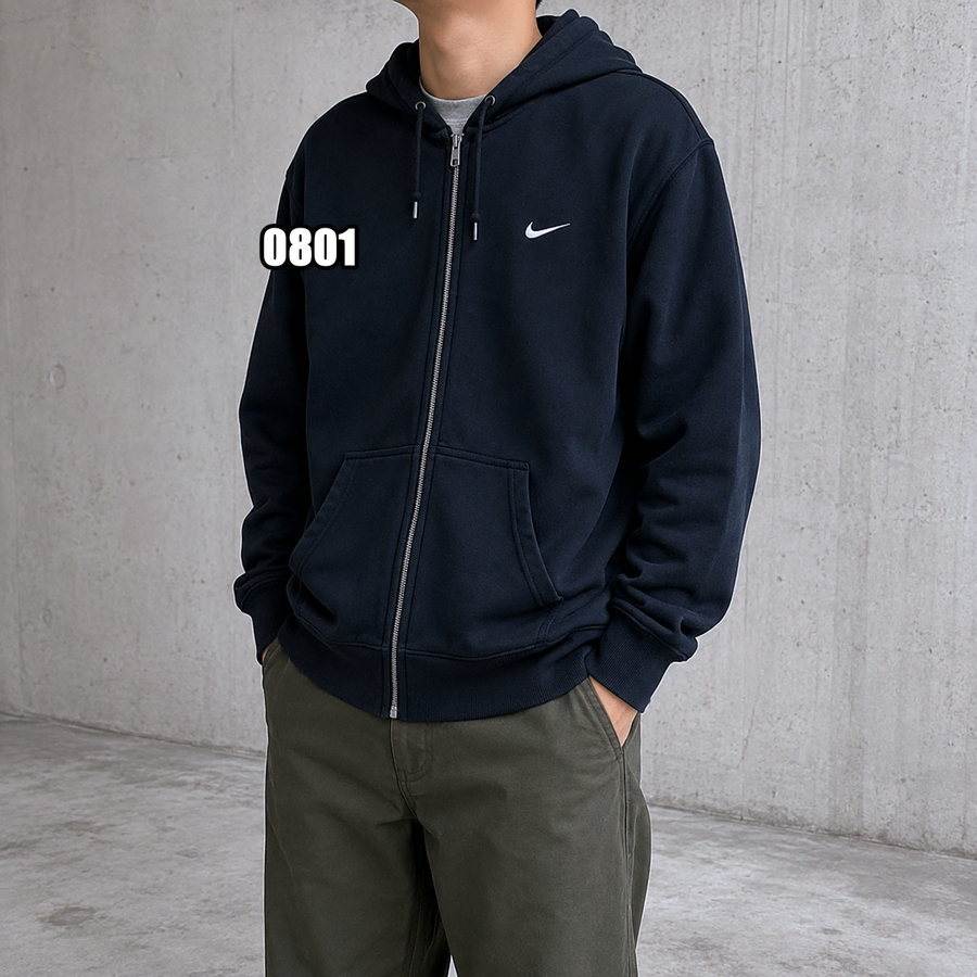 2XL 나이키 클래식 스우시 자수 후드 집업 블랙
