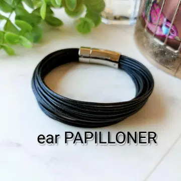 ear PAPILLONNER 가죽 다중 팔찌 블랙