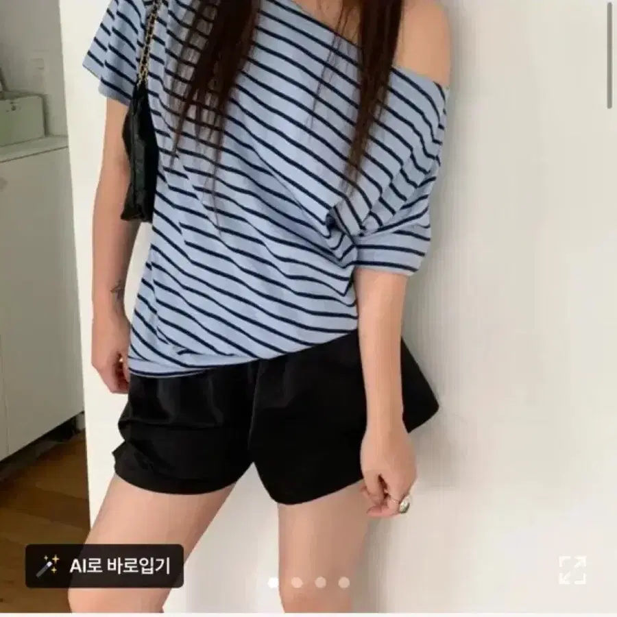 여성 여름 노모어 스트라이프 반팔 오프 티셔츠