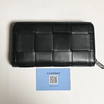 GUIONNET(기오네) 뜨개질 장지갑 블랙 라운드 지퍼 라무 천연 가죽