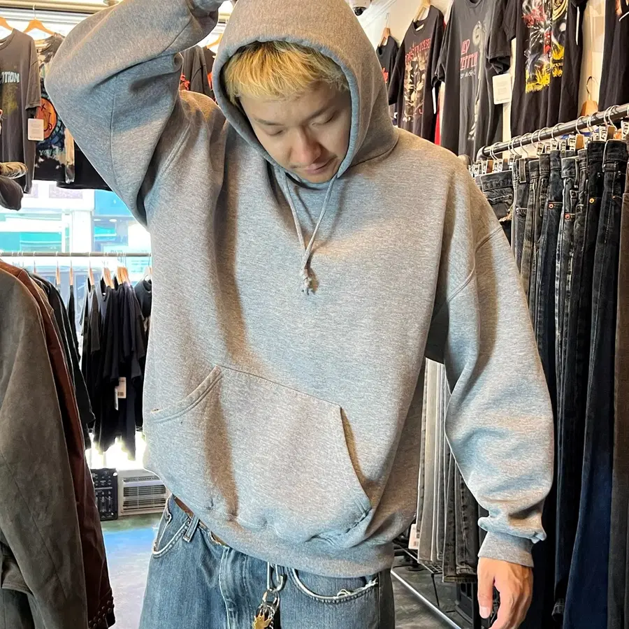 90s [XL] 러셀 애슬레틱 블랭크 스웻셔츠 후드 티셔츠 헤더 그레이