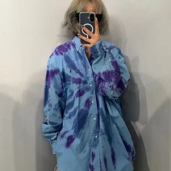 L 폴로 랄프 로렌 빈티지 타이다이 투플라이 코튼 셔츠 블루