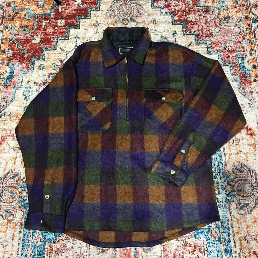 [2XL] 90s 그라미치 미국생산 체크패턴 하프집업 후리스 자켓