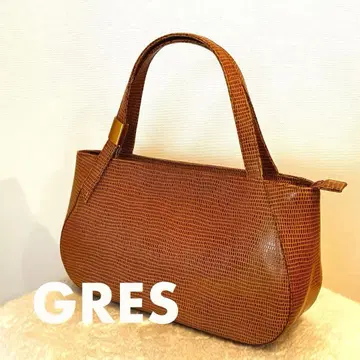 GRES PARIS 그레 리자드 엠보 가죽 핸드백 카멜