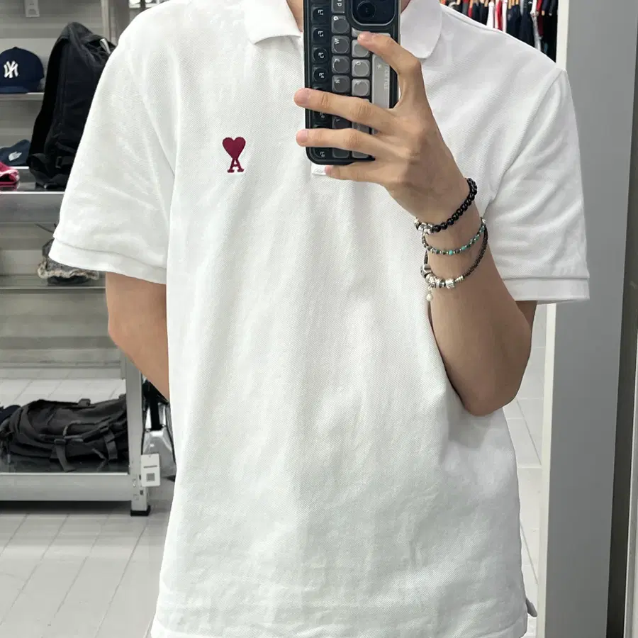 (M) 아미 파리스 아미 드 쾨르 폴로 반팔 셔츠 화이트