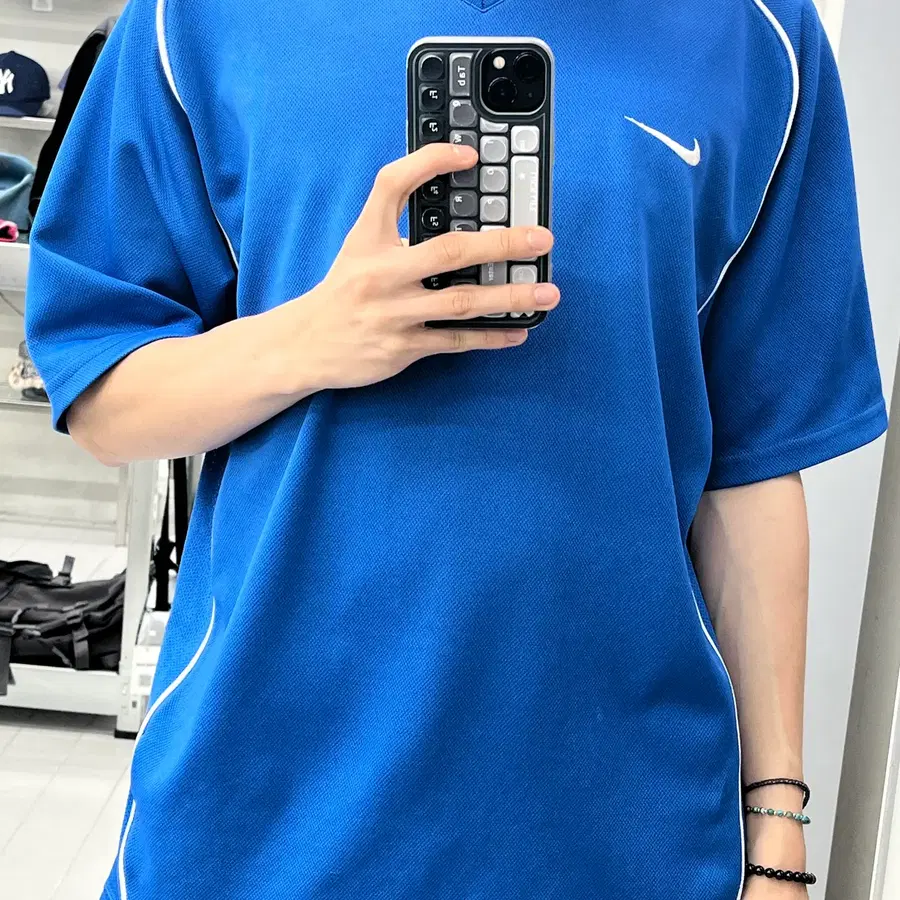 (L) 나이키 스우시 로고 드라이 핏 트레이닝 반팔 블루