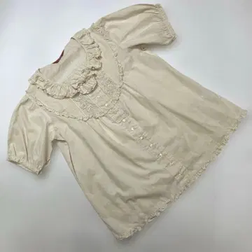 [새상품급] 핑크하우스 생성 피코 프릴 꽃 자수 리본 사용 면 로운 블라우스