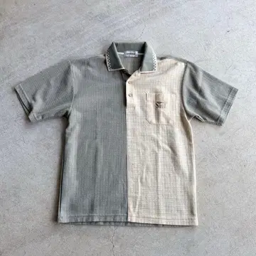 vintage LINDBERGH 바이컬러 피케 셔츠 반팔 남성용 그린