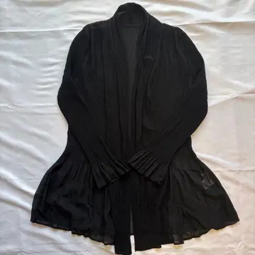 블랙 플리츠 롱 가디건 긴팔 겉옷 시어계