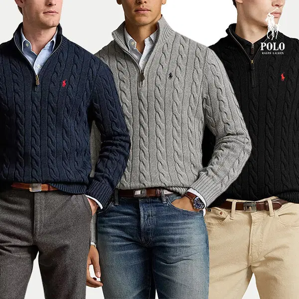 Genuine/New Product) Polo Ralph Lauren Men's Thick Half-Zip Sweatshirt Long Sleeve Shirt (5 Colors)