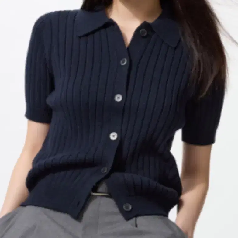 유니클로 립폴로가디건 네이비