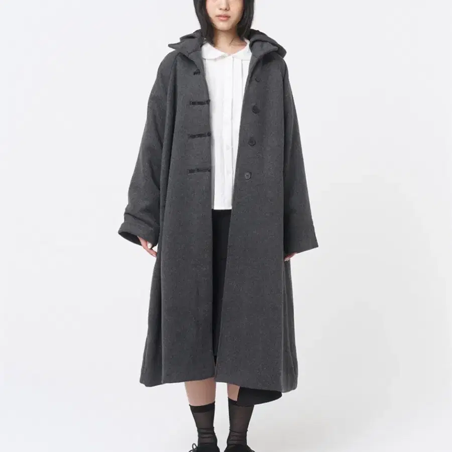 미세키서울 후디 롱 더플 코트 차콜 챠콜 Hoodie long duffle Coat CHARCOAL