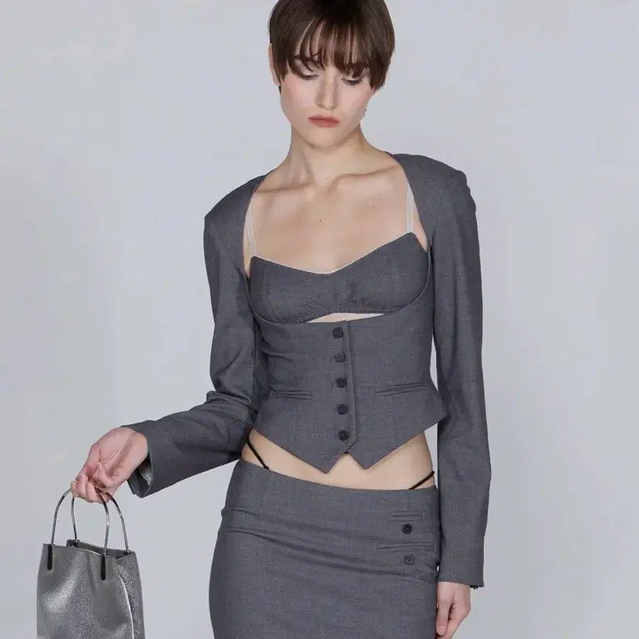 스컬프터 sculptor 투 피스 울 블레이저 그레이 Bodices Two Piece Wool Blazer Gray