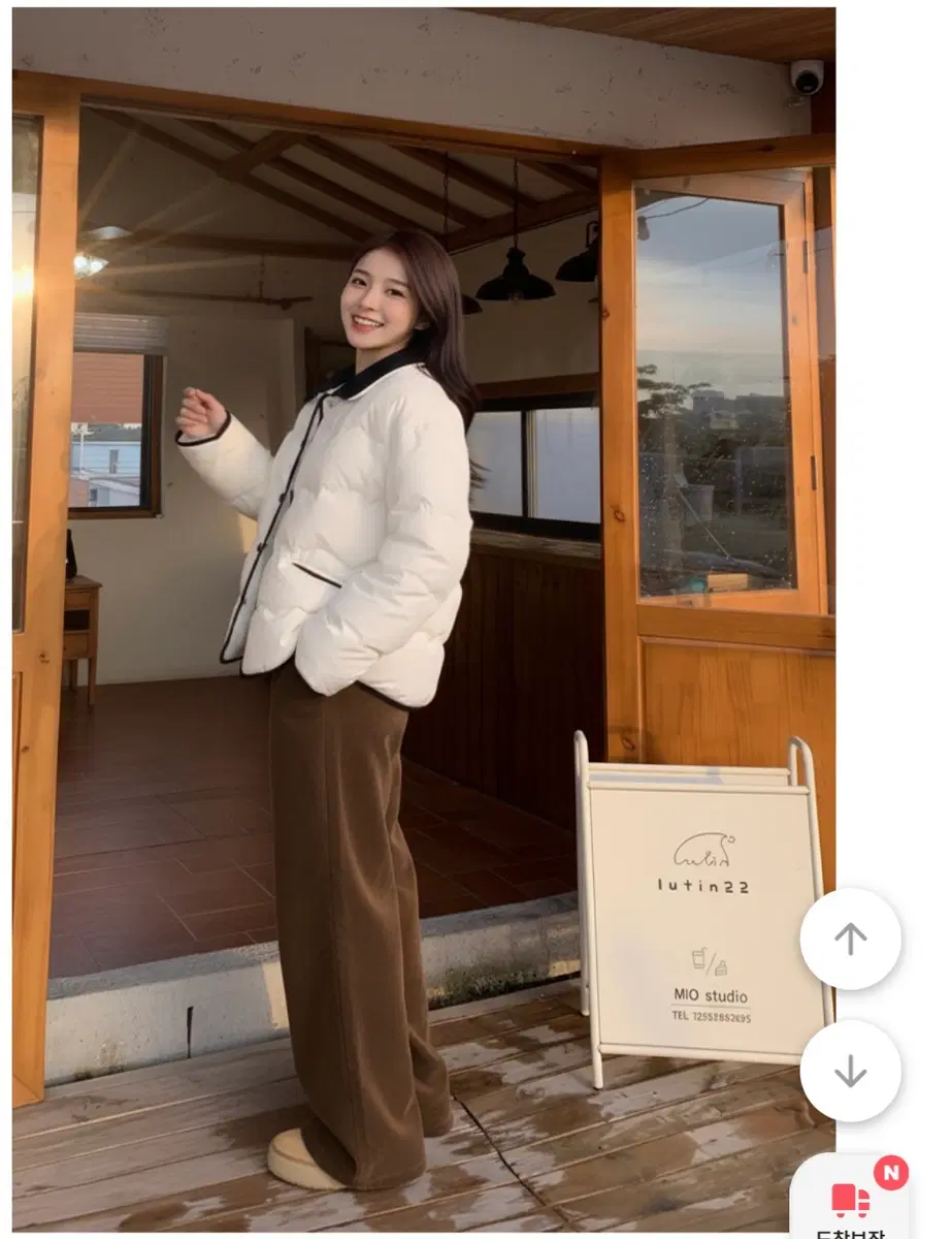 배색카라퀄팅자켓 화이트 새상품