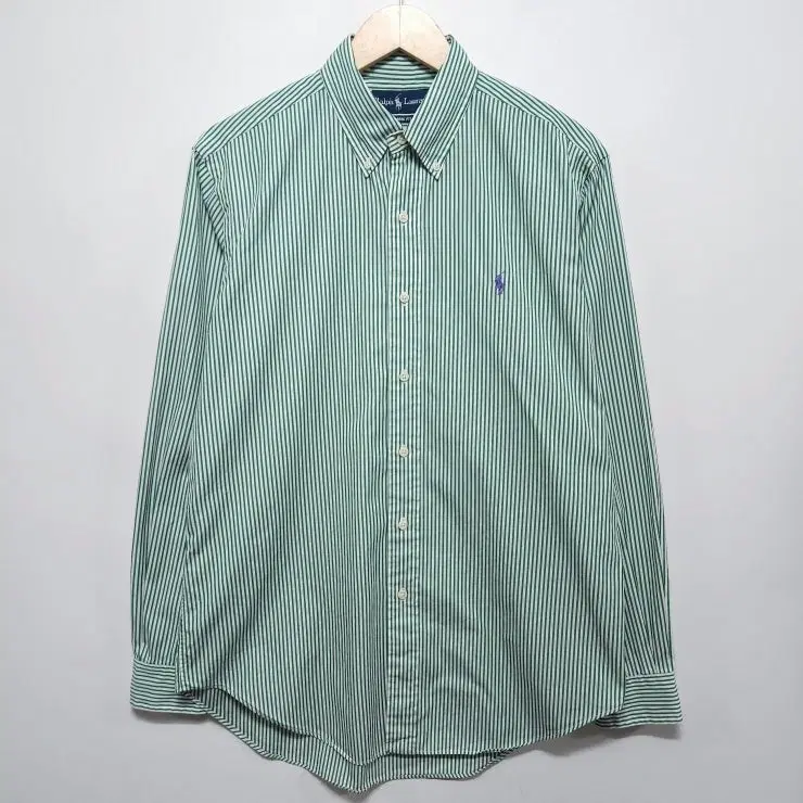 100~105 POLO 폴로 랄프로렌 긴팔 셔츠 스트라이프 클래식핏 그린 화이트
