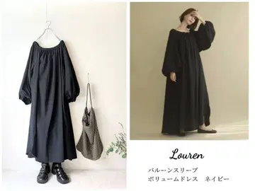 미사용 택 포함 louren 벌룬 슬리브 볼륨 드레스 네이비