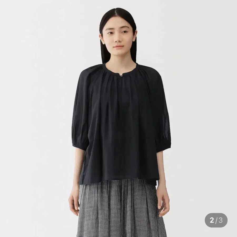 무인양품 무지 강연 코튼 시어 반소매 블라우스 블랙