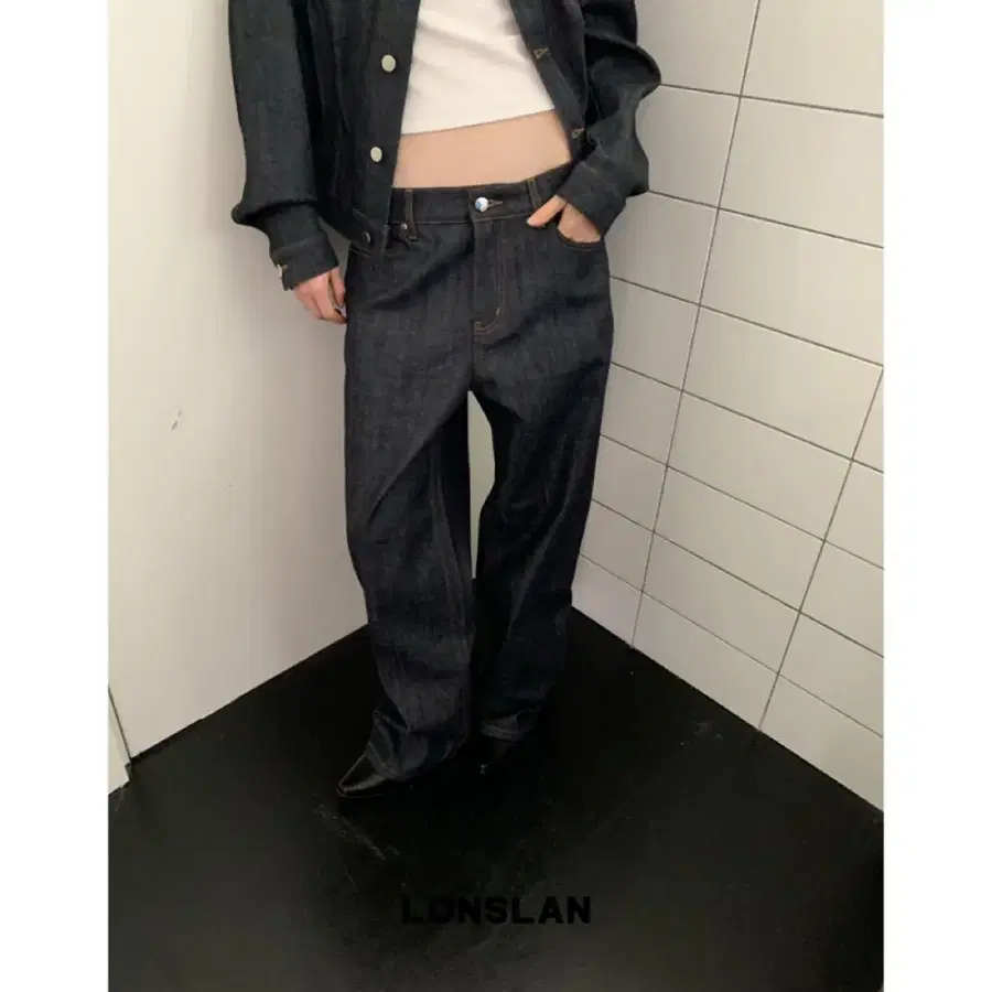 LONSLAN 론슬란 팬츠 청바지 오리지널 다크 블루 데님 스트레이트 테이퍼드 진