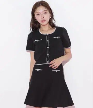 배색 라인 플레어 스커트 셋업