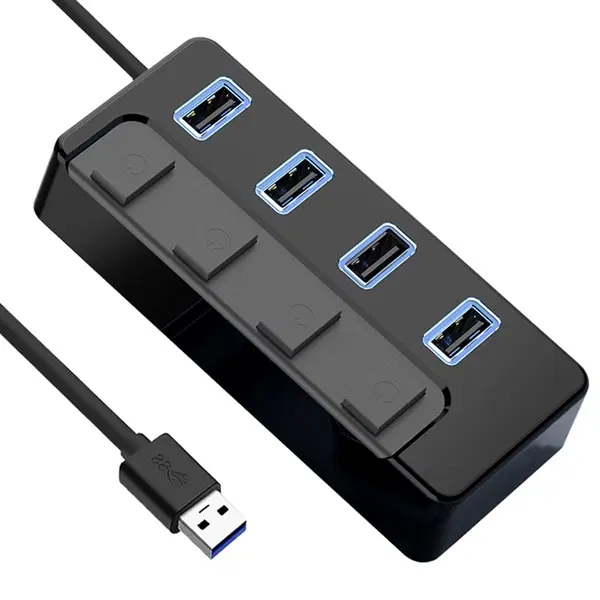 USB 3.0 4포트 허브 (개별스위치, 1m 케이블) 블랙