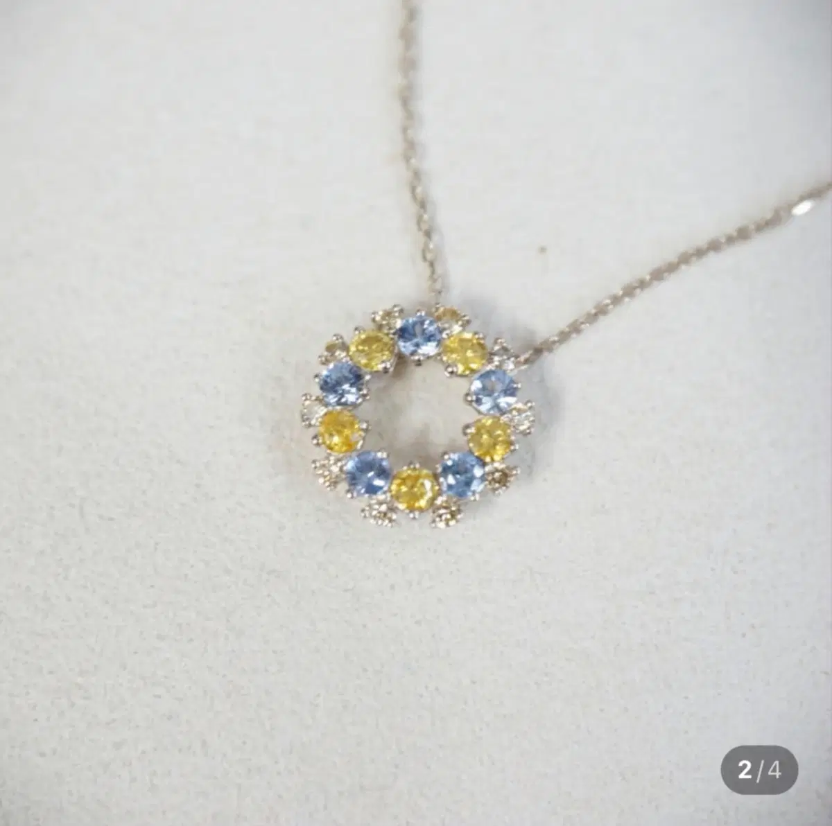 천연 옐로우 다이아 블루 사파이어 다이아 14k 목걸이
