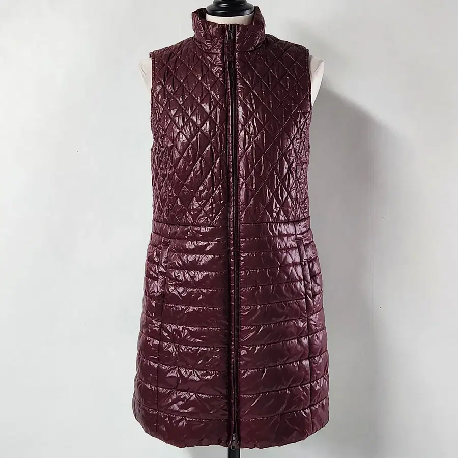 TALBOTS 프리마로프트 퀼팅 롱 베스트 버건디 XS
