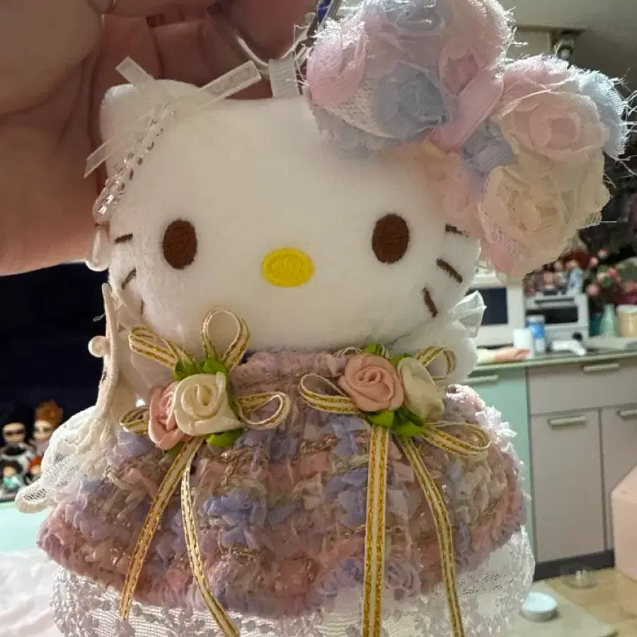 숏다리키티 인형 파스텔 레이스 장식 키링