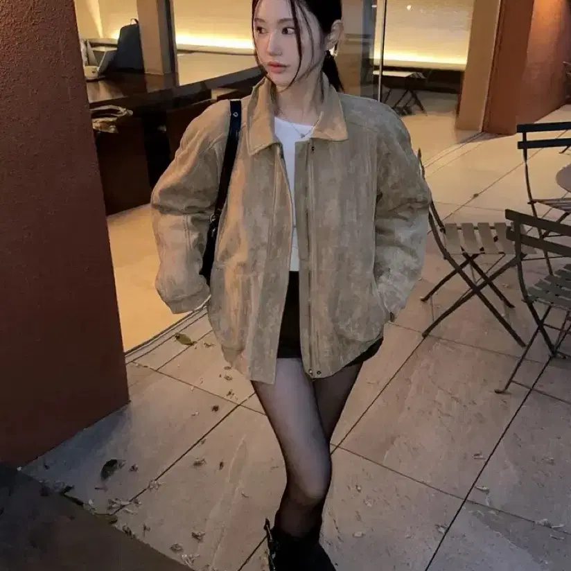 새상품 3온스 누빔 스웨이드 자켓 베이지