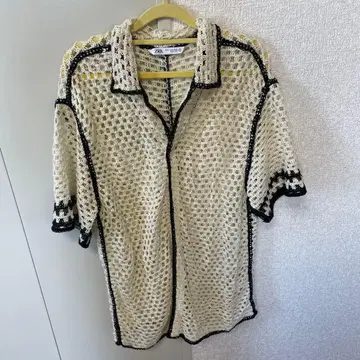 ZARA 크로셰 반팔 셔츠 화이트 블랙