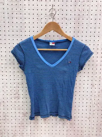 Y2K 해외 걸 구제 의류 TOMMY JEANS 보더 V넥 반팔 T