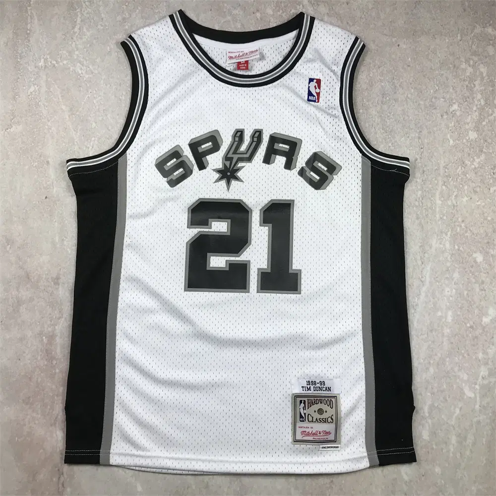 NBA 샌안토니오 스퍼스 던컨 21번 하드우드 클래식 레트로 저지 남성 농구 조끼 화이트