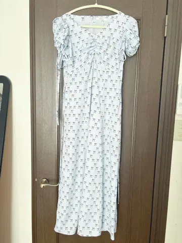 SNIDEL 리본 무늬 롱 원피스 블루