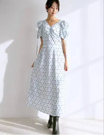 SNIDEL 리본 무늬 롱 원피스 블루