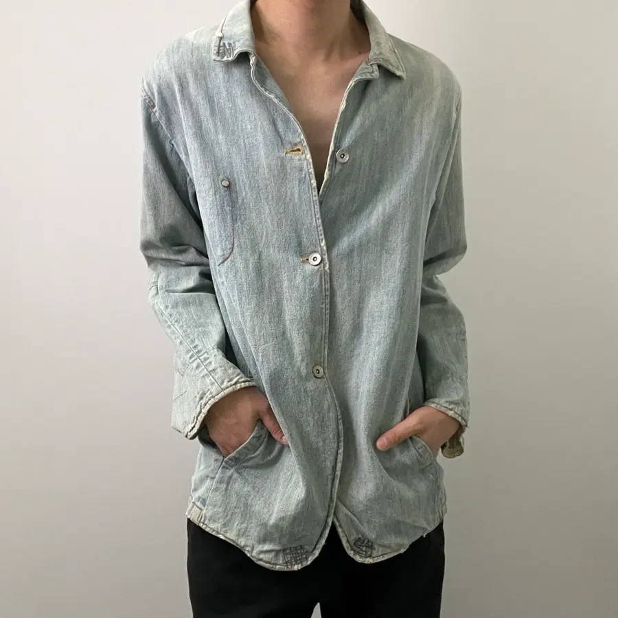 파워투더피플 재팬 디스트레스드 데님 커버올 자켓 M