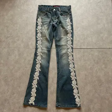 grunge fade lace flare denim pants y2k