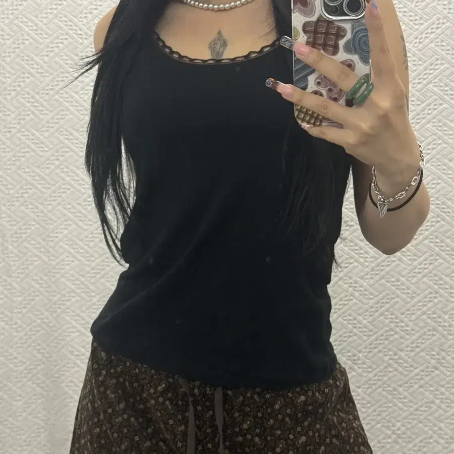 GAP 갭 빈티지 고스 모리 블랙 레이스 슬리브리스 나시 K0624