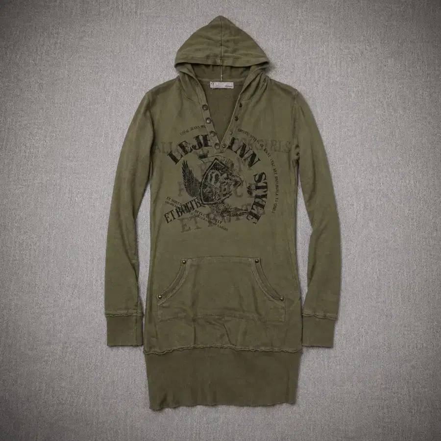 Shop502 Y2K khaki lettering long body hoodie
