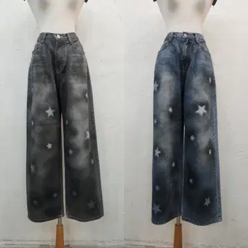 별 프린팅 와이드 데님 팬츠