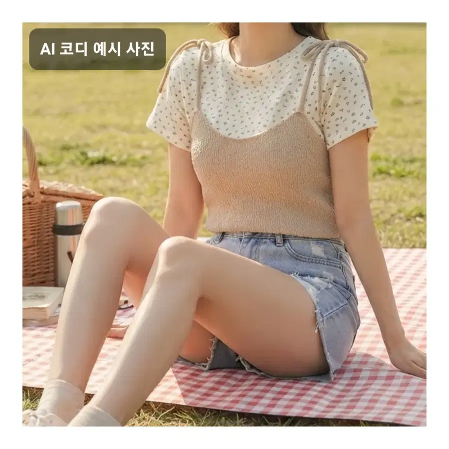 플라워 패턴 크롭티 + 니트 뷔스티에 (XS~M)